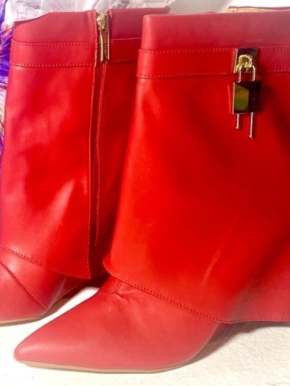 Cape Robbin Red Wedge Boots Fold-Over Shark Padlock  Boots Size 8, Cute!